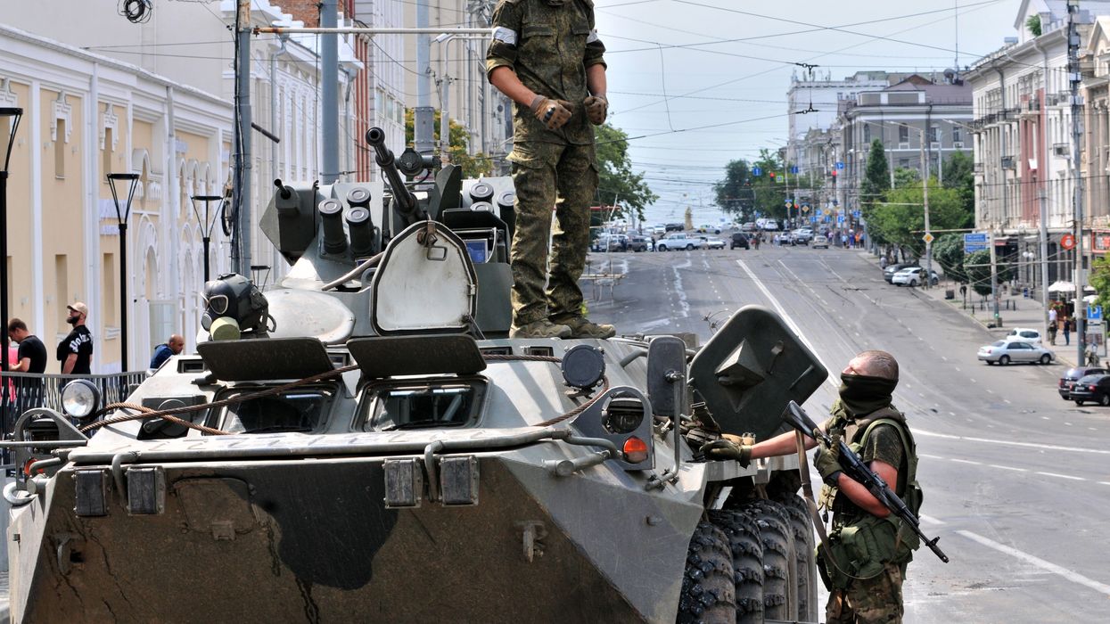 Armored vehicles and fighters with the Wagner Group