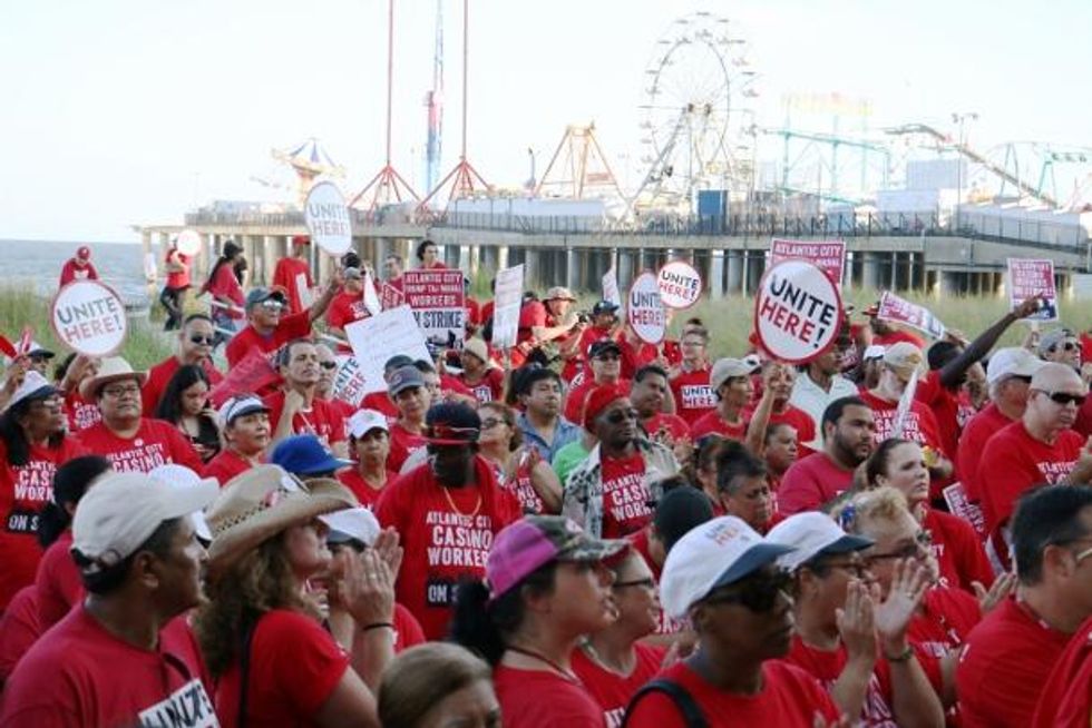 Around 1,500 union members attended a rally in support of the Taj Mahal workers on July 21, the same evening of Donald Trump's acceptance speech at the Republican National Convention. (UNITE HERE Local 54)