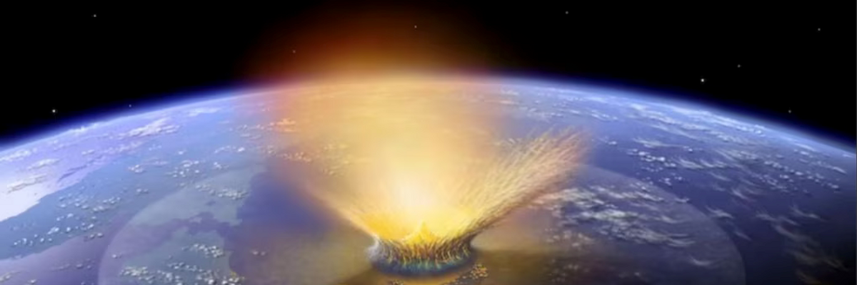Artist drawing of asteroid hitting earth