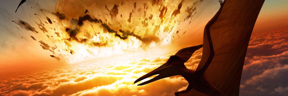 Asteroid approaching Earth's surface, illustration