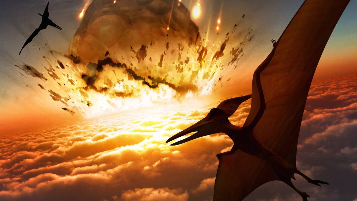 Asteroid approaching Earth's surface, illustration