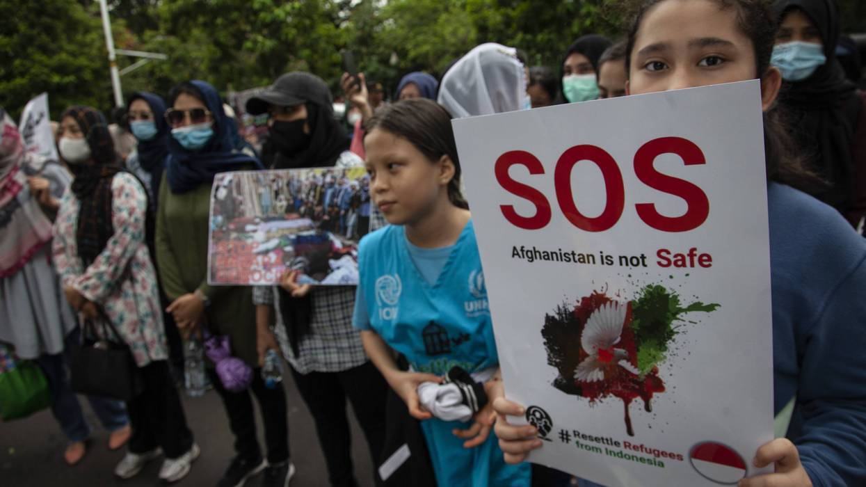 Asylum Seekers Demonstrate In Front Of US Embassy Jakarta