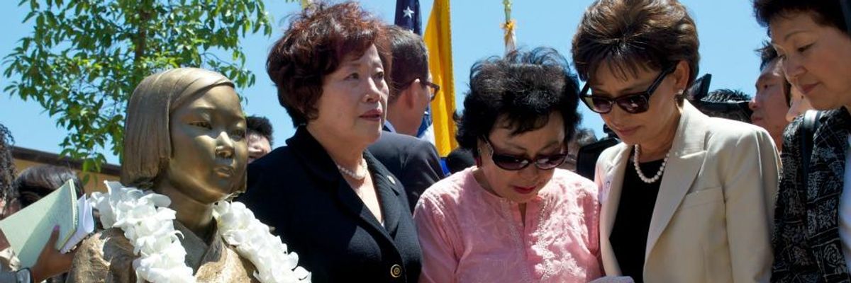 At the unveiling of of the Comfort Women Memorial in Glendale, California
