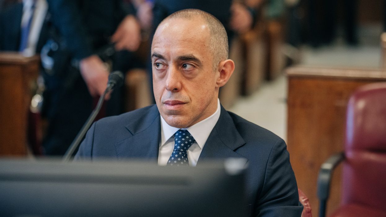 Attorney Emil Bove looks on as U.S. President-elect Donald Trump appears remotely for a sentencing