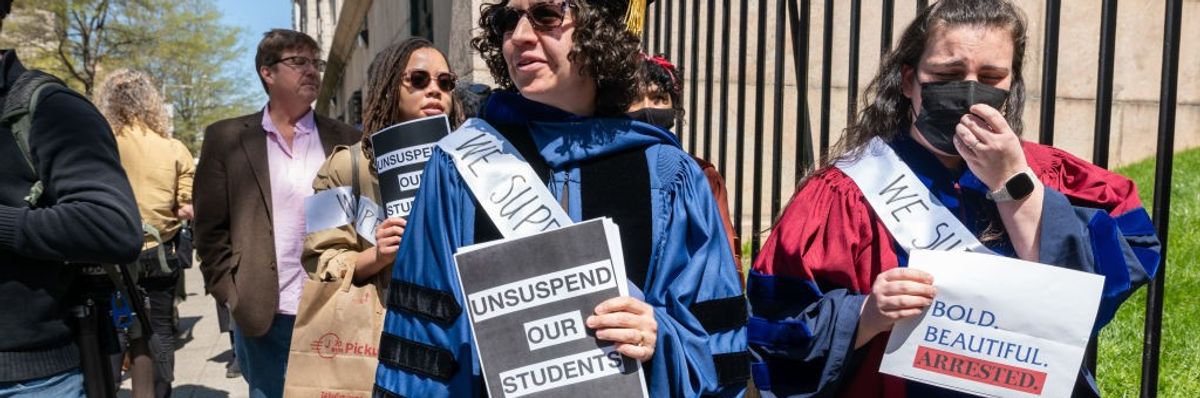 Barnard professors walk out of class in support of students suspended for protesting for Palestine at Columbia University on April 22, 2024 in New York City.