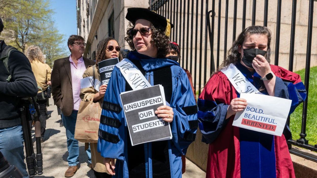 Barnard professors walk out of class in support of students suspended for protesting for Palestine at Columbia University on April 22, 2024 in New York City.