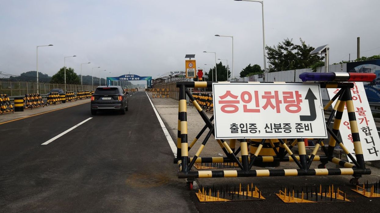 Barricades on a bridge near the border between North and South Korea.