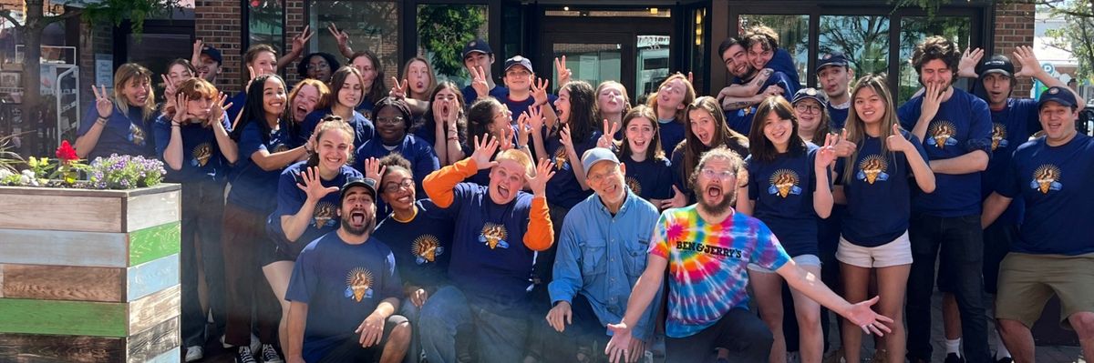 Ben & Jerry's Co-founder Jerry Greenfield and CEO Matthew McCarthy visited staff at the shop in Burlington, Vermont in June 2022.
