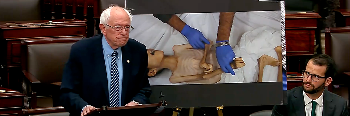Bernie Sanders before photo of emaciated child in Gaza