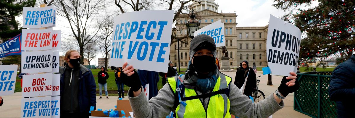 Biden supporters demand that Michigan election officials respect the vote count.