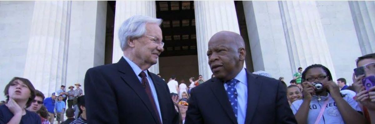 Bill Moyers and Rep. John Lewis at the Lincoln Memorial in 2013