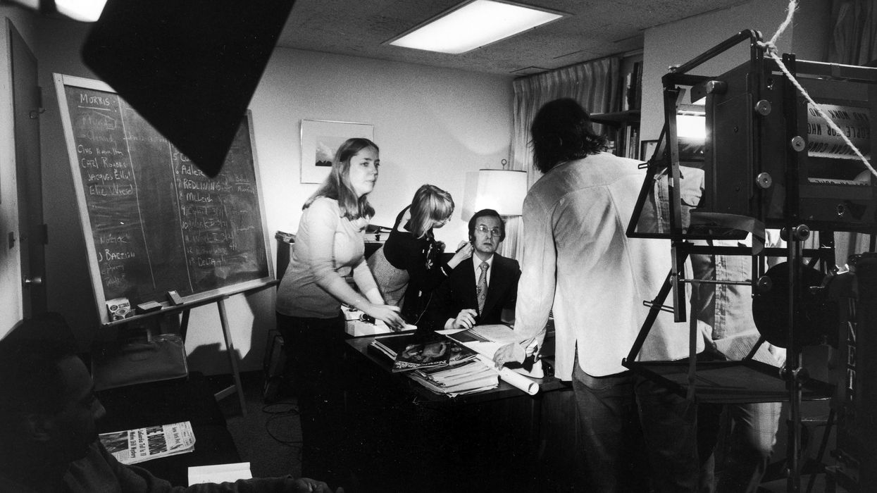 Bill Moyers being made up for TV.