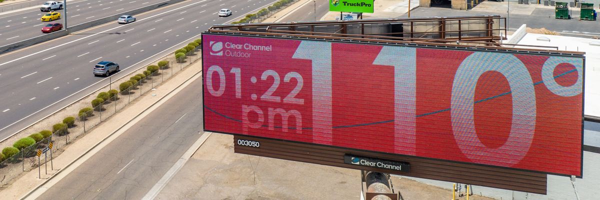 Billboard displays the temperature in Phoenix, Arizona