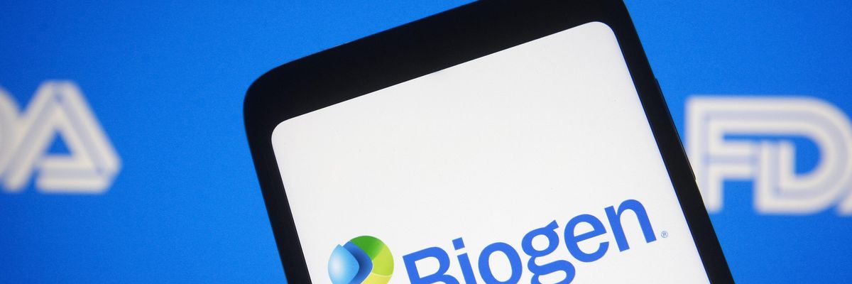Biogen logo is seen on a smartphone 