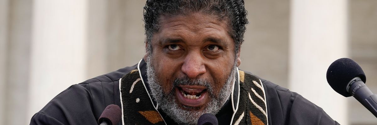 Bishop William Barber II speaks during a demonstration at the U.S. Supreme Court in Washington, D.C. on November 15, 2021.