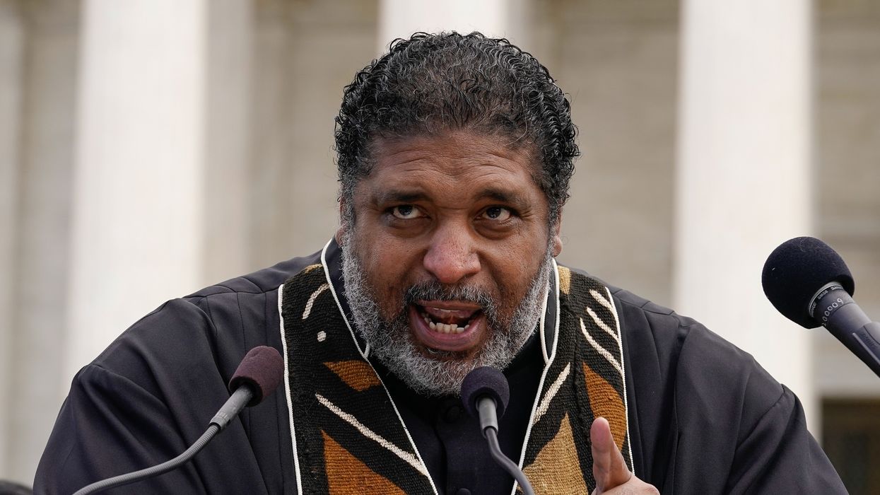 Bishop William Barber II speaks during a demonstration at the U.S. Supreme Court in Washington, D.C. on November 15, 2021.