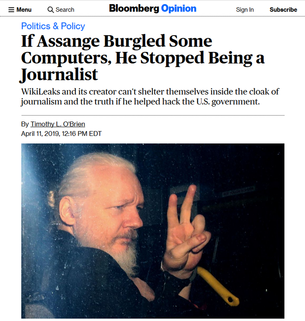 Bloomberg: If Assange Burgled Some Computers, He Stopped Being a Journalist