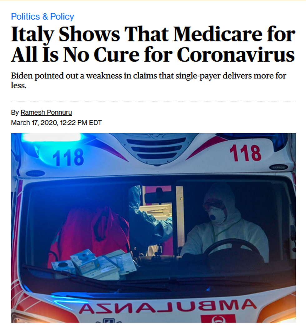 Bloomberg: Italy Shows That Medicare for All Is No Cure for Coronavirus