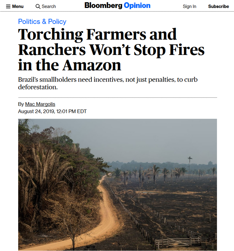 Bloomberg: Torching Farmers and Ranchers Won't Stop Fires in the Amazon