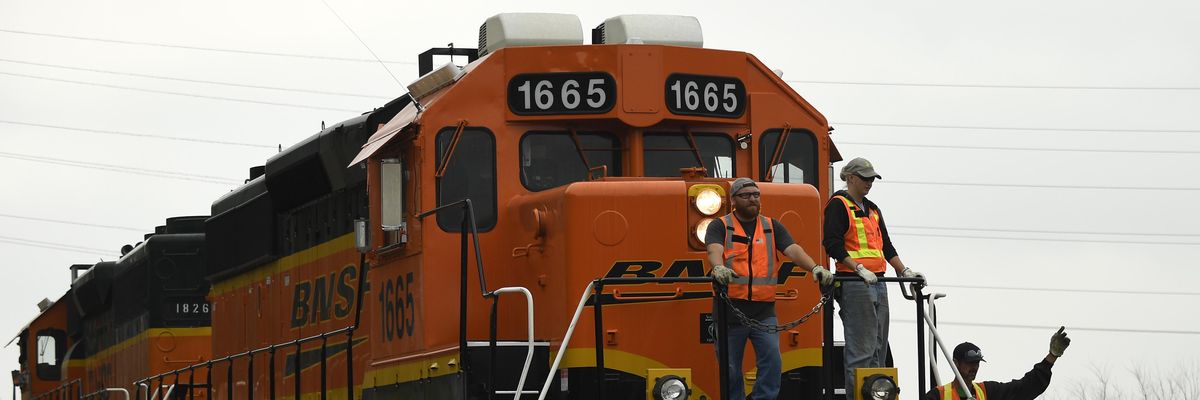 BNSF workers arrive in Golden, Colorado on August 22, 2018.