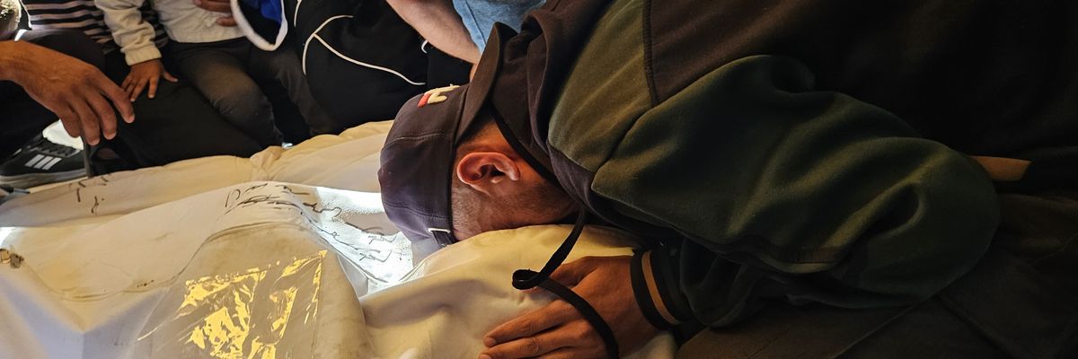 Bodies of Palestinians including children killed in Israeli attacks are brought to Nasser Hospital