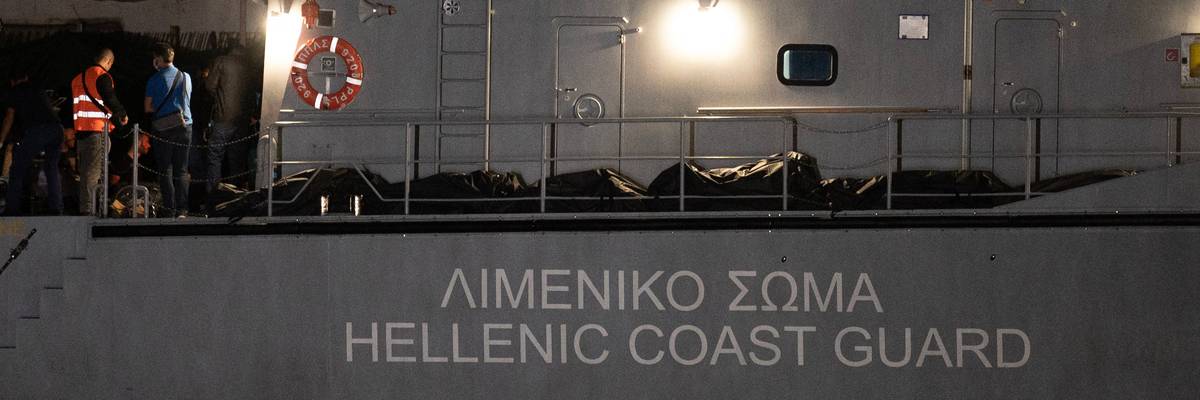 Body bags pictured on a Greek coast guard vessel after migrant shipwreck