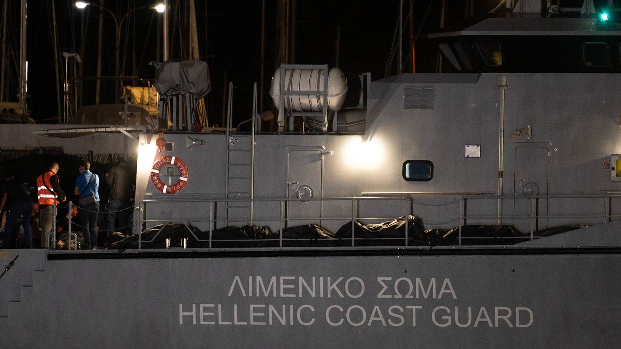 Body bags pictured on a Greek coast guard vessel after migrant shipwreck