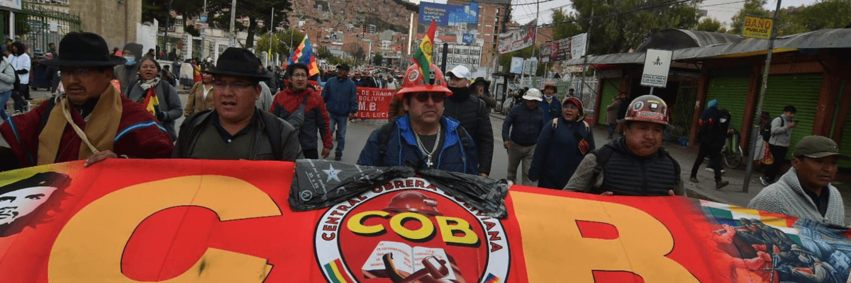 Bolivian miners march through La Paz