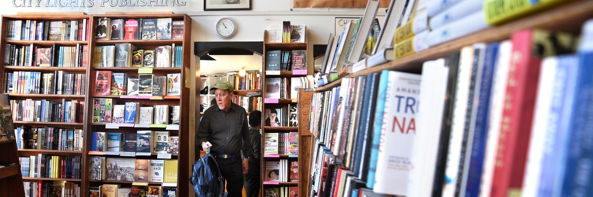 Books in a bookstore.