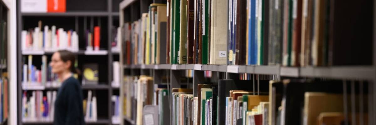 Books on a libray shelf