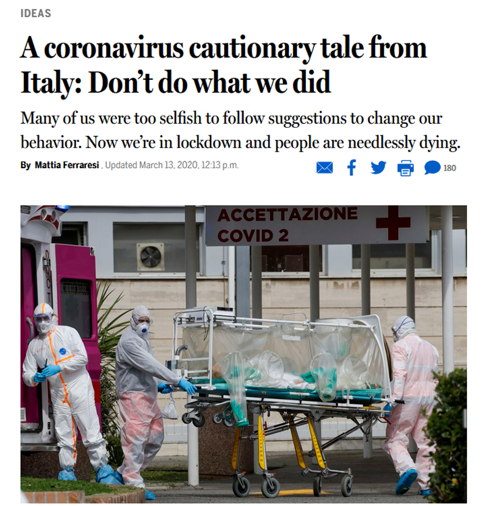 Boston Globe: A coronavirus cautionary tale from Italy: Don't do what we did