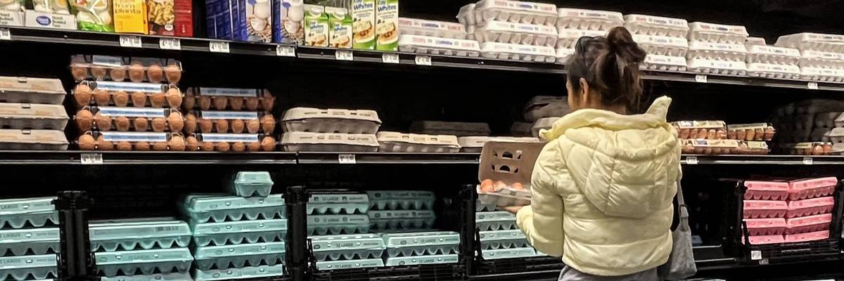 Boxes of eggs are seen at a Walmart supermarket