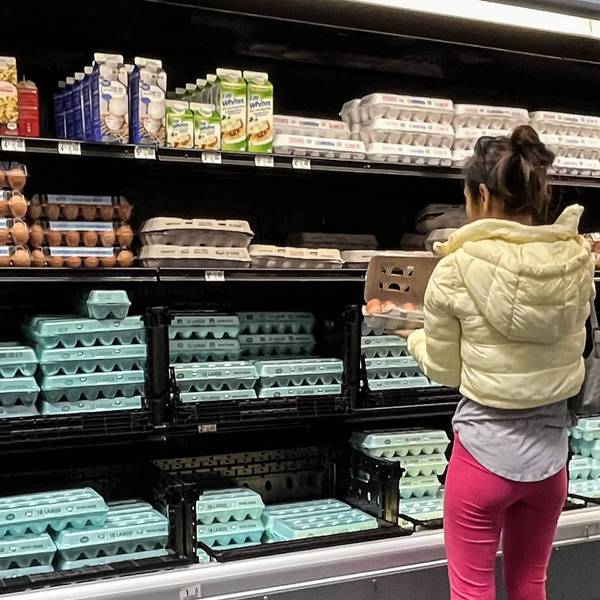 Boxes of eggs are seen at a Walmart supermarket