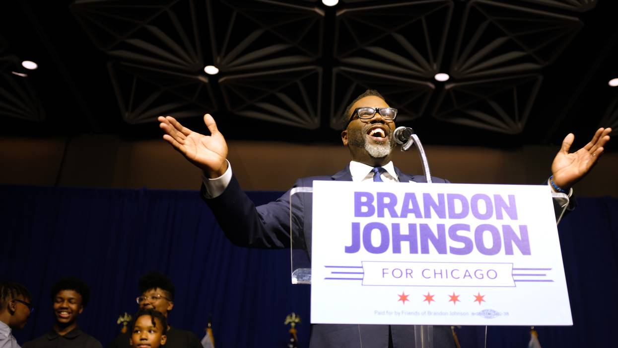 Brandon Johnson speaks after being projected winner of the Chicago mayoral runoff