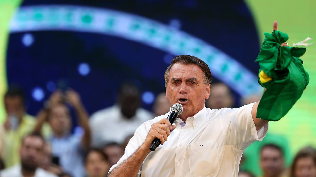 Brazilian President Jair Bolsonaro speaks to supporters at a rally