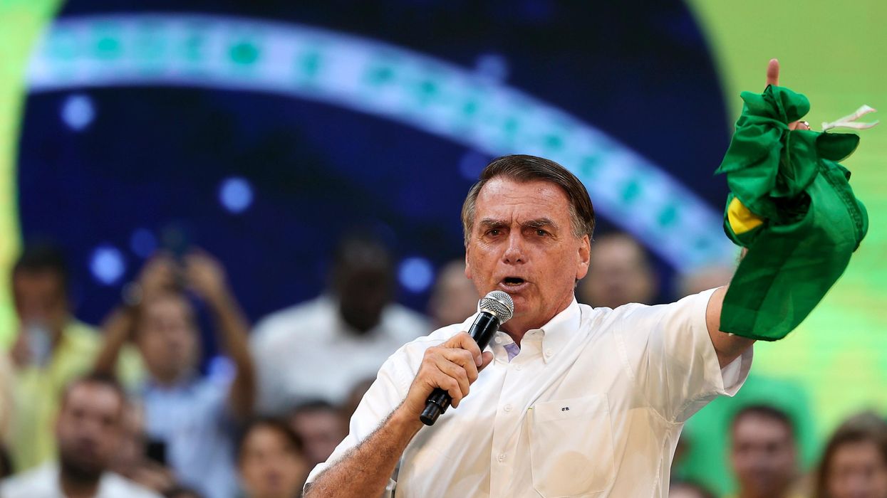 Brazilian President Jair Bolsonaro speaks to supporters at a rally