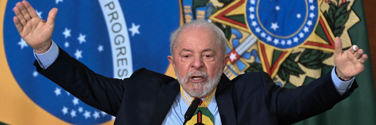 ​Brazilian President Luiz Inácio Lula da Silva delivers a speech in Brasília on June 5, 2023.