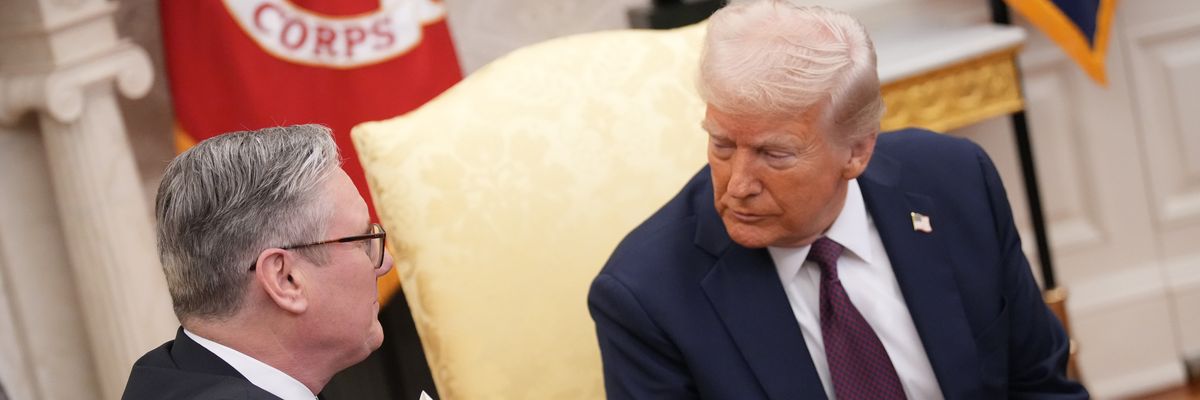British Prime Minister Keir Starmer shakes hands with U.S. President Donald Trump