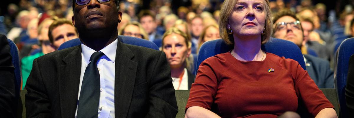 British Prime Minister Liz Truss and Chancellor of the Exchequer Kwasi Kwarteng attend the annual Conservative Party conference on October 2, 2022 in Birmingham, England.