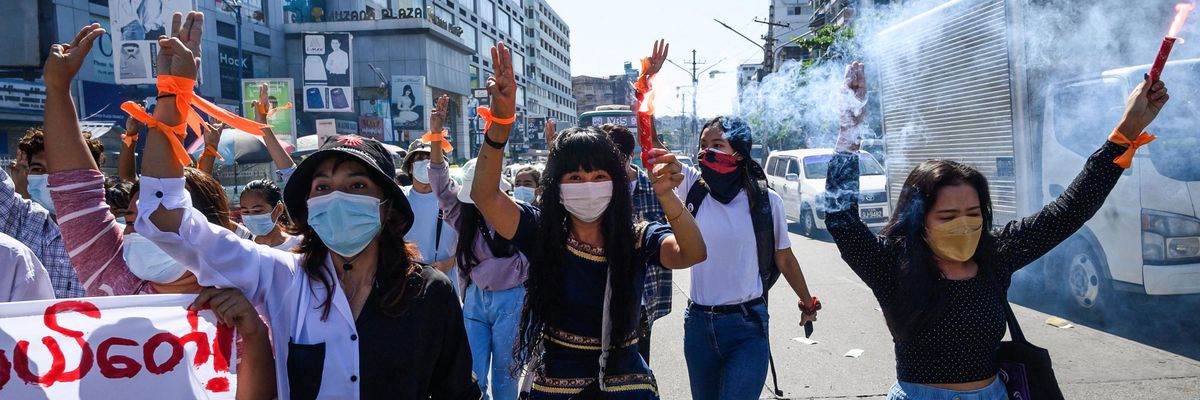 Burmese people protest military coup