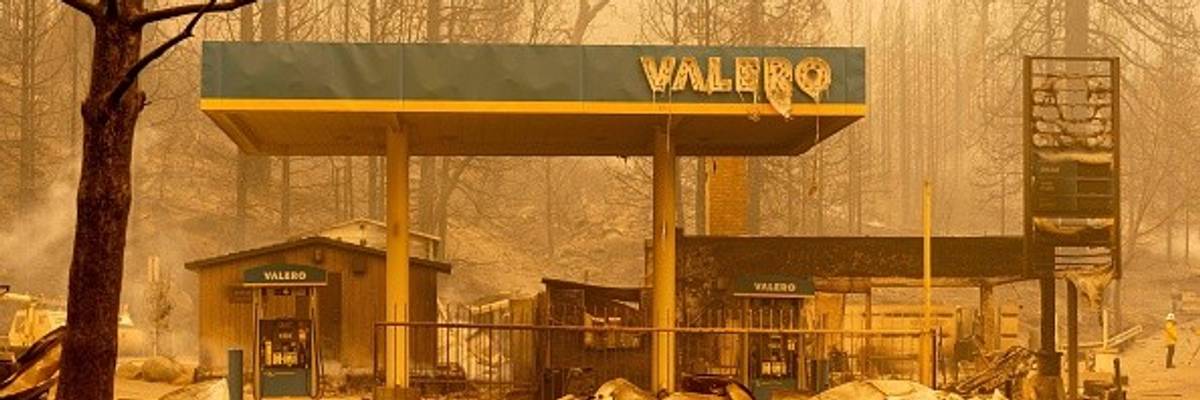 Burned gas station.