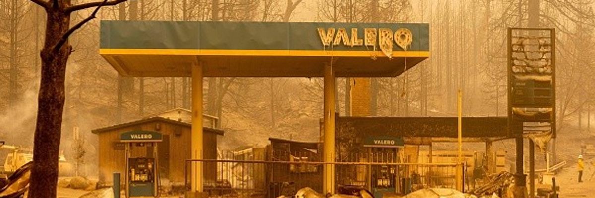 Burned gas station.