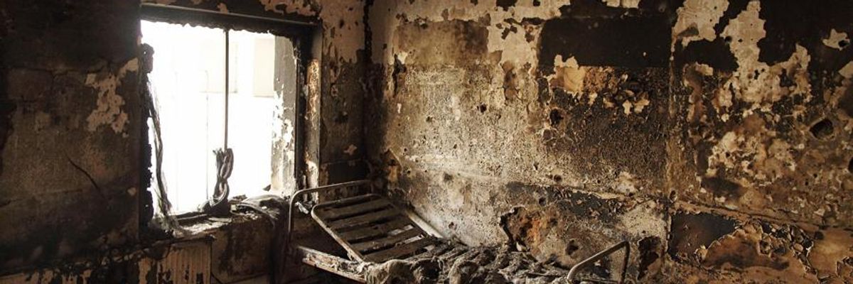 Burned out bed in Doctors Without Borders hospital in Kunduz, Afghanistan