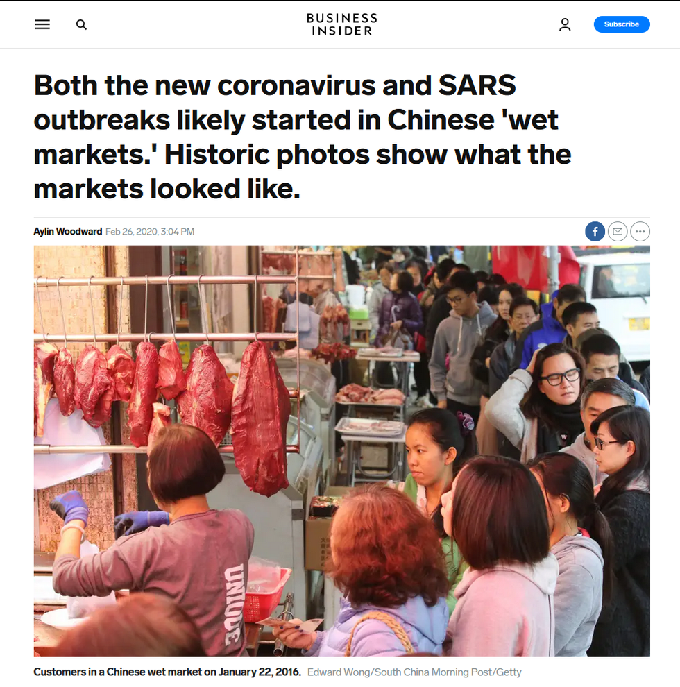 Business Insider: Both the new coronavirus and SARS outbreaks likely started in Chinese 'wet markets.' Historic photos show what the markets looked like.