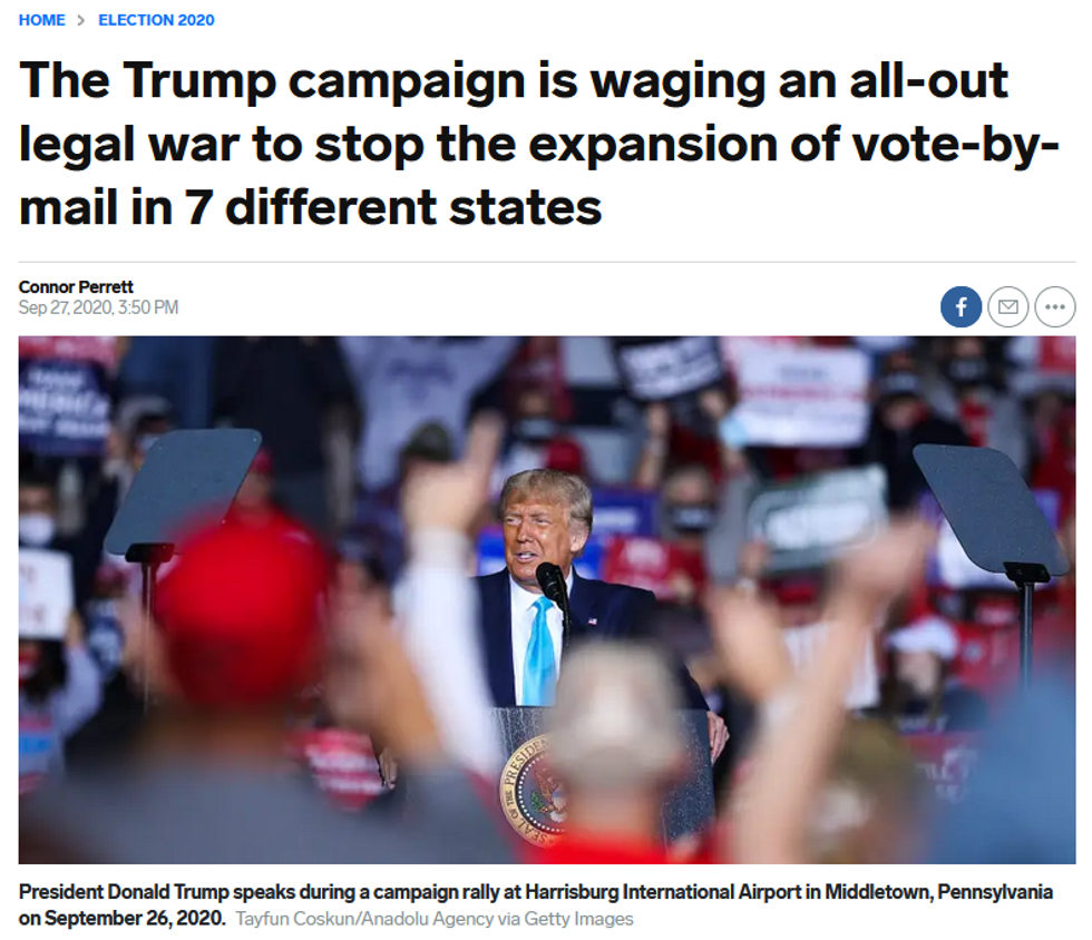 Business Insider: The Trump campaign is waging an all-out legal war to stop the expansion of vote-by-mail in 7 different states