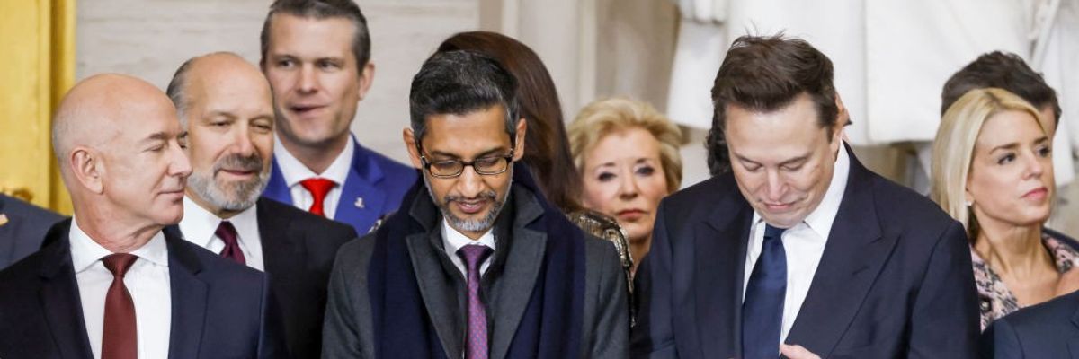Businessmen Bezos, Pichai, and Musk at Trump's inauguration.