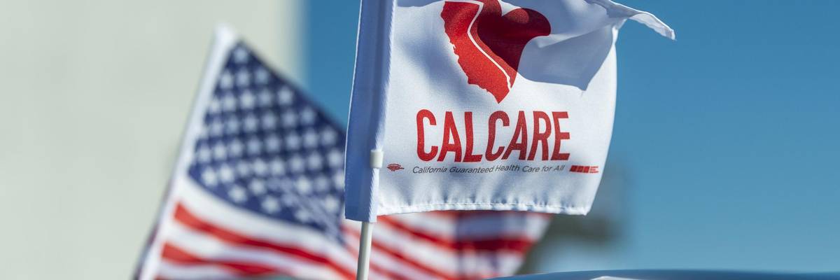 CalCare flag in California in support of state-level single-payer bill
