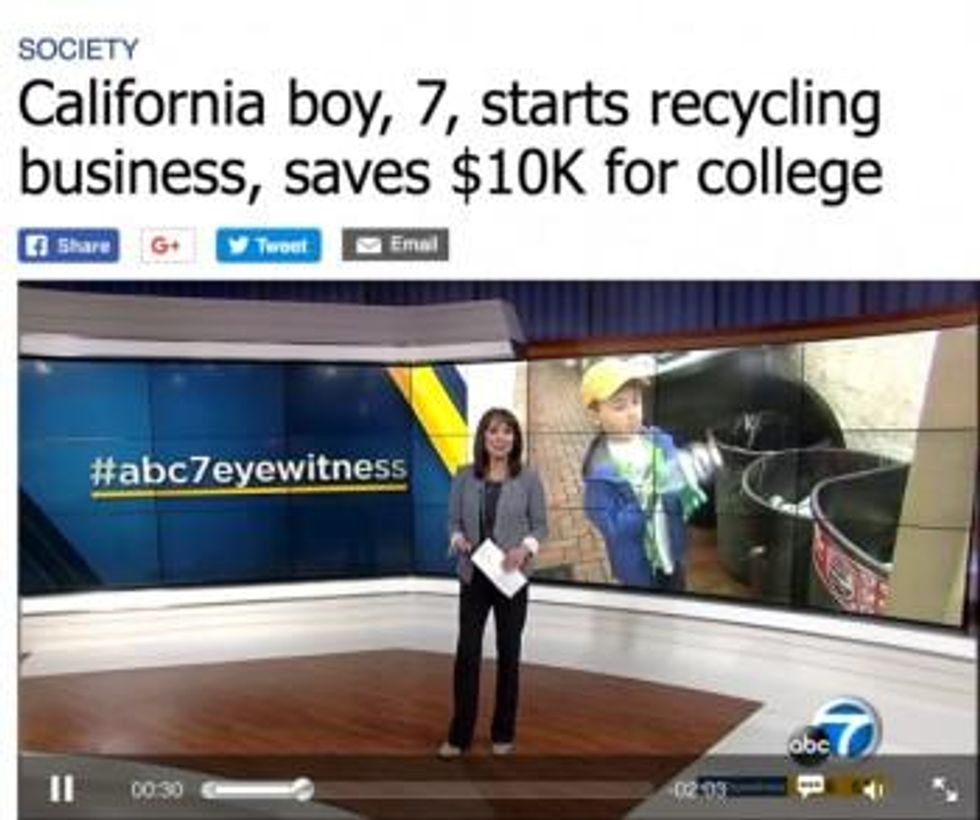 California boy saves $10K for college.