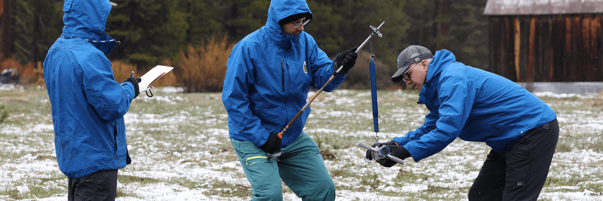 California Department of Water Resources personnel take April snowpack measurements