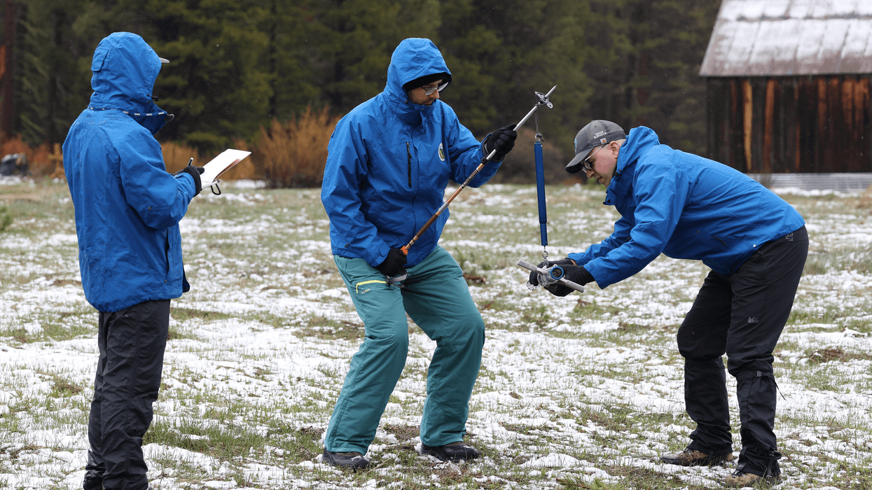 California Department of Water Resources personnel take April snowpack measurements